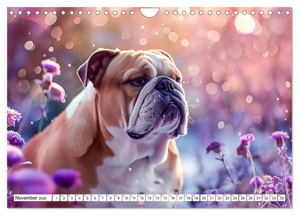 Produktbild: Englische Bulldoggen im Bl&uuml;tenmeer (Wandkalender 2026 DIN A4 quer), CALVENDO Monatskalender