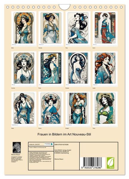 Produktbild: Frauen in Bildern im Art Nouveau-Stil (Wandkalender 2026 DIN A4 hoch), CALVENDO Monatskalender