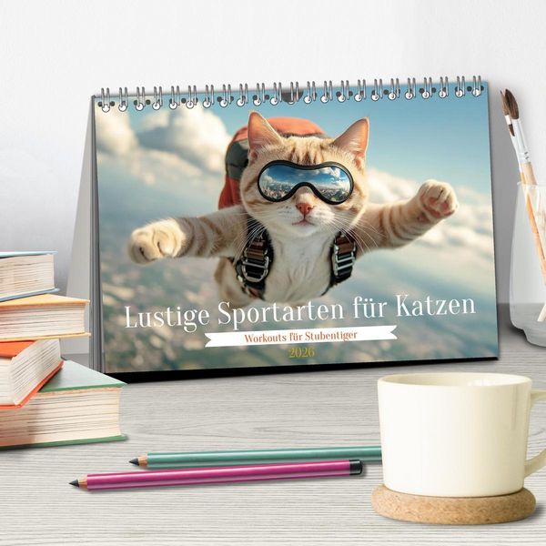 Produktbild: Lustige Sportarten f&uuml;r Katzen (Tischkalender 2026 DIN A5 quer), CALVENDO Monatskalender