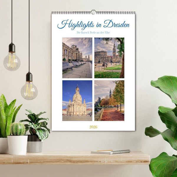 Produktbild: Highlights in Dresden (Wandkalender 2026 DIN A2 hoch), CALVENDO Monatskalender