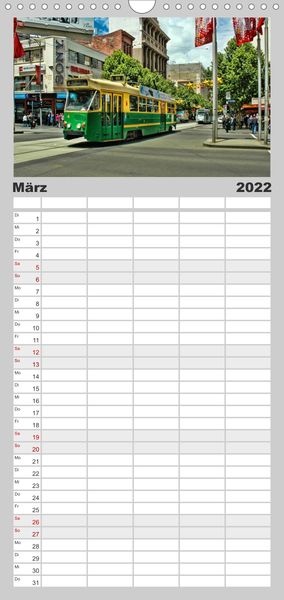 Produktbild: Durch die Welt mit der Stra&szlig;enbahn - Familienplaner hoch (Wandkalender 2022 , 21 cm x 45 cm, hoch)