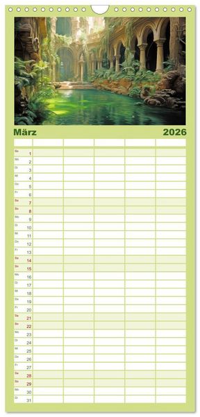Produktbild: Familienplaner 2026 - Ruinen versunkener Kulturen - Fantasiebilder mit 5 Spalten (Wandkalender, 21 x 45 cm) CALVENDO