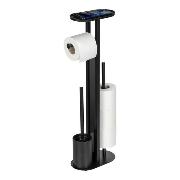 Produktbild: Stand WC-Garnitur Mod. Orea Schwarz, mit Ablagefl&auml;che und Ersatzrollenhalter