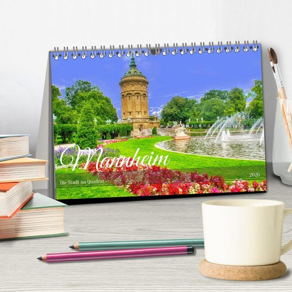 Produktbild: Mannheim - Die Stadt im Quadrat (Tischkalender 2026 DIN A5 quer), CALVENDO Monatskalender