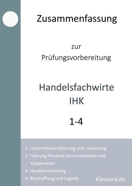 Produktbild: Zusammenfassung zur Pr&uuml;fungsvorbereitung Handelsfachwirte IHK