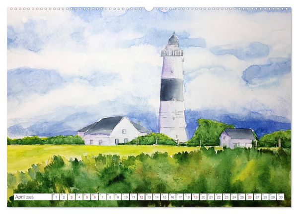 Produktbild: Gemalte Leuchtt&uuml;rme - Mit Pinsel und Farbe entlang der deutschen K&uuml;ste (Wandkalender 2026 DIN A2 quer), CALVENDO Monatskalender