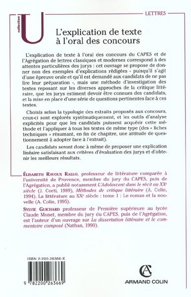 Produktbild: L Explication de Texte a l Oral des Concours; Methode et Exercices