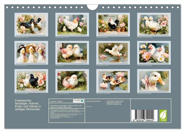 Produktbild: Federleichte Nostalgie. H&uuml;hner, Enten und G&auml;nse in duftigen Momenten (Wandkalender 2027 DIN A4 quer), CALVENDO Monatskalender