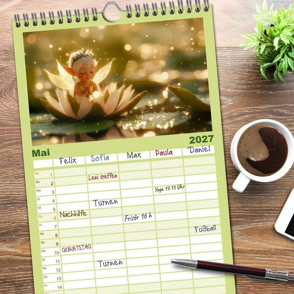 Produktbild: Familienplaner 2027 - Niedliche Naturwesen mit 5 Spalten (Wandkalender, 21 x 45 cm) CALVENDO