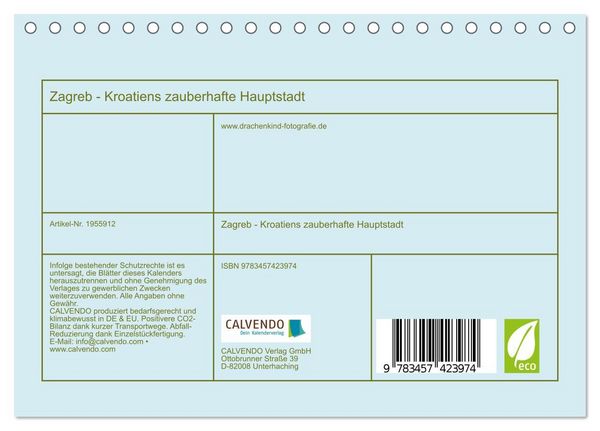 Produktbild: Zagreb - Kroatiens zauberhafte Hauptstadt (Tischkalender 2026 DIN A5 quer), CALVENDO Monatskalender