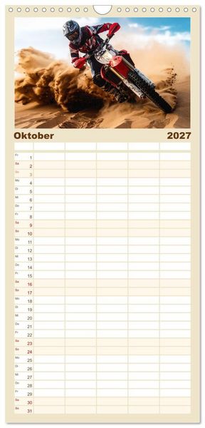 Produktbild: Familienplaner 2027 - W&uuml;stenabenteuer - Spektakul&auml;re Moto-Rallys mit 5 Spalten (Wandkalender, 21 x 45 cm) CALVENDO