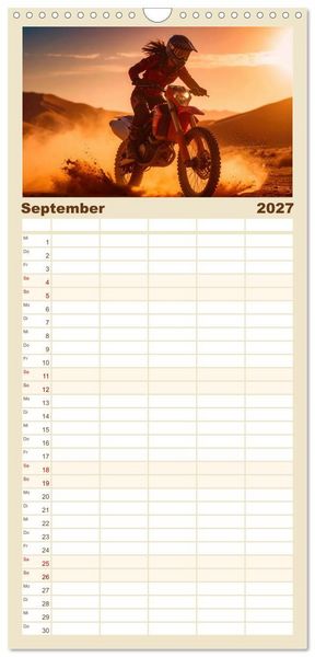 Produktbild: Familienplaner 2027 - W&uuml;stenabenteuer - Spektakul&auml;re Moto-Rallys mit 5 Spalten (Wandkalender, 21 x 45 cm) CALVENDO