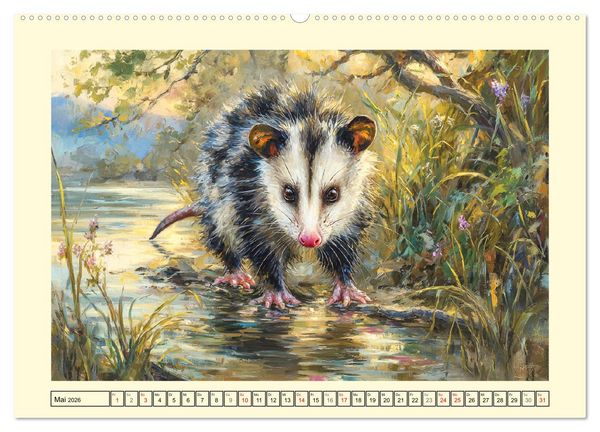 Produktbild: Opossums. Faszinierende Beutelratten in &Ouml;loptik (hochwertiger Premium Wandkalender 2026 DIN A2 quer), Kunstdruck in Hochglanz