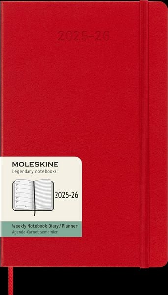 Produktbild: Moleskine 18 Monate Wochen Notizkalender 2025/2026, L/A5, 1 Wo = 1 Seite, Rechts linierte Seite, Fester Einband, Scharlachrot