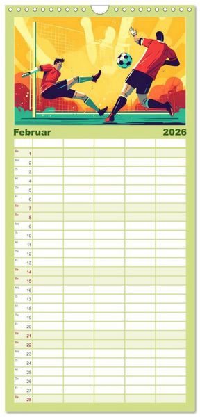Produktbild: Familienplaner 2026 - Magie des Fussballs - Illustrierte Emotionen auf dem Rasen mit 5 Spalten (Wandkalender, 21 x 45 cm) CALVENDO