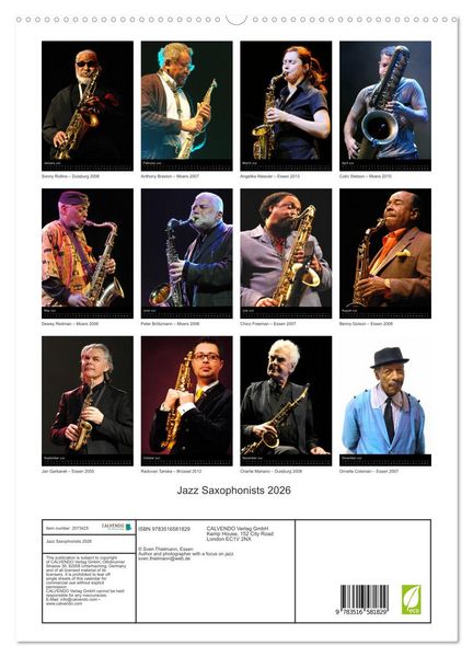 Produktbild: Jazz Saxophonists 2026 (High Quality Premium Wall Calendar 2026 DIN A2 portrait),CALVENDO 12 Month Wall Calendar
