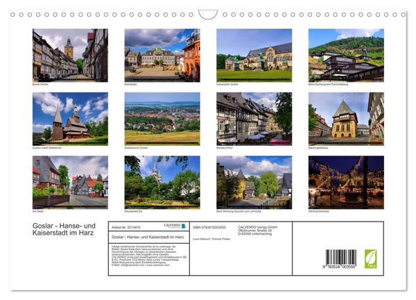 Produktbild: Goslar - Hanse- und Kaiserstadt im Harz (Wandkalender 2026 DIN A3 quer), CALVENDO Monatskalender