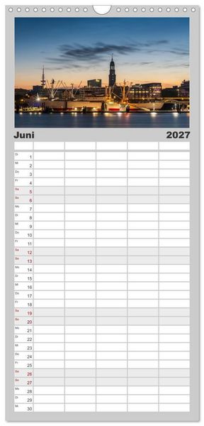 Produktbild: Familienplaner 2027 - Hamburgs Hafenlichter mit 5 Spalten (Wandkalender, 21 x 45 cm) CALVENDO