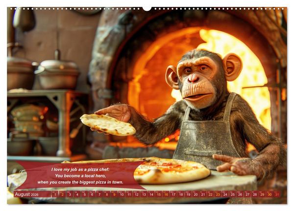 Produktbild: Funny charming animals as pizza chef (High Quality Premium Wall Calendar 2026 DIN A2 landscape),CALVENDO 12 Month Wall Calendar