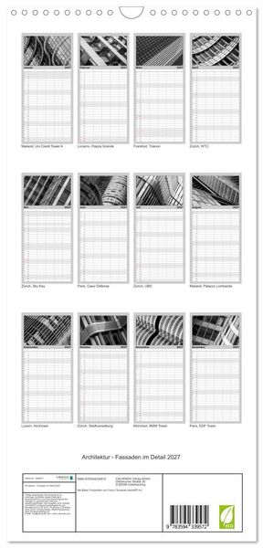 Produktbild: Familienplaner 2027 - Architektur - Fassaden im Detail 2027 mit 5 Spalten (Wandkalender, 21 x 45 cm) CALVENDO