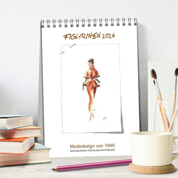 Produktbild: FIGURINEN 2026 - Modedesign von 1949 - Zeichnungen von Elina Ruffinengo (Tischkalender 2026 DIN A5 hoch), CALVENDO Monatskalender