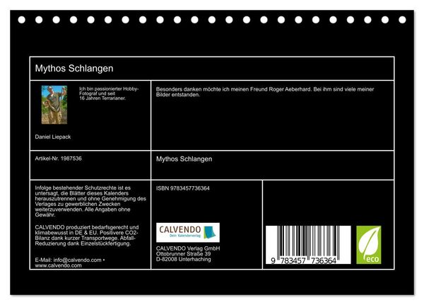 Produktbild: Mythos Schlangen (Tischkalender 2026 DIN A5 quer), CALVENDO Monatskalender