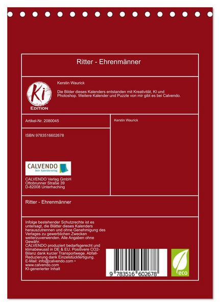 Produktbild: Ritter - Ehrenm&auml;nner (Tischkalender 2026 DIN A5 hoch), CALVENDO Monatskalender