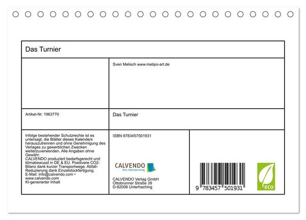 Produktbild: Das Turnier (Tischkalender 2026 DIN A5 quer), CALVENDO Monatskalender