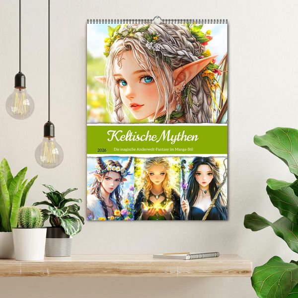 Produktbild: Keltische Mythen. Die magische Anderwelt-Fantasy im Manga-Stil (Wandkalender 2026 DIN A2 hoch), CALVENDO Monatskalender