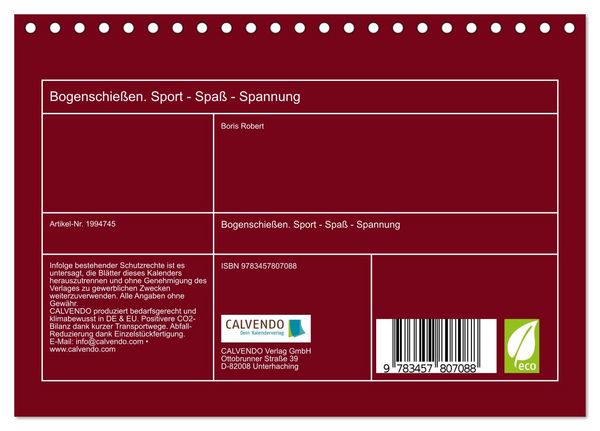 Produktbild: Bogenschie&szlig;en. Sport - Spa&szlig; - Spannung (Tischkalender 2026 DIN A5 quer), CALVENDO Monatskalender