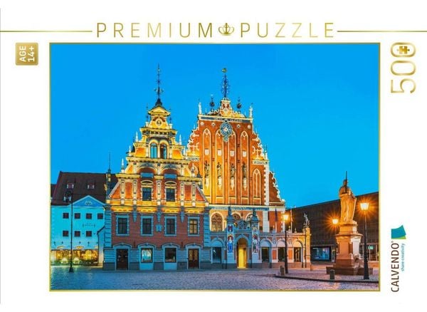 CALVENDO Puzzle Schwarzhäupterhaus bei Nacht | 500 Teile Lege-Größe 48 × 36 cm Foto-Puzzle für Erwachsene
