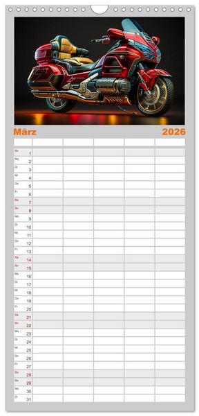 Produktbild: Familienplaner 2026 - Motorrad illusionen mit 5 Spalten (Wandkalender, 21 x 45 cm) CALVENDO