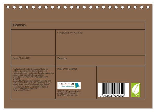 Produktbild: Bambus (Tischkalender 2026 DIN A5 quer), CALVENDO Monatskalender