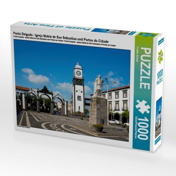 CALVENDO Puzzle Ponta Delgada - Igreja Matriz de Sao Sebastiao und Portas da Cidade | 1000 Teile Lege-Größe 64x48cm Foto-Puzzle für glückliche Stunden