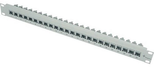 Produktbild: Teleg&auml;rtner 100007007 24 Port Netzwerk-Patchpanel 483 mm (19") CAT 6a 1 HE Lichtgrau (RAL 7035) Best&uuml;ckt