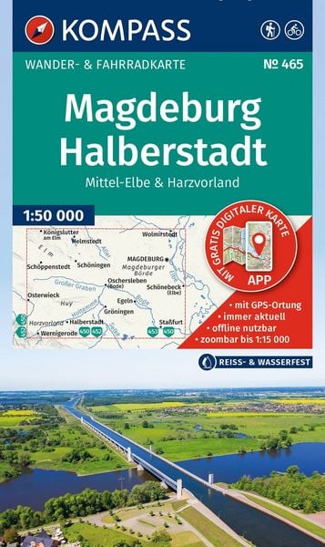 Produktbild: KOMPASS Wanderkarte 465 Magdeburg, Halberstadt, Mittel-Elbe & Harzvorland 1:50.000