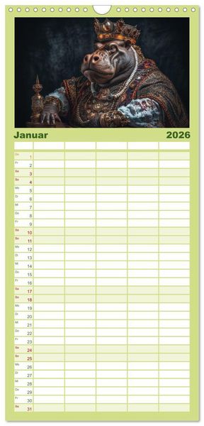 Produktbild: Familienplaner 2026 - Tierisch - K&ouml;niglich mit 5 Spalten (Wandkalender, 21 x 45 cm) CALVENDO
