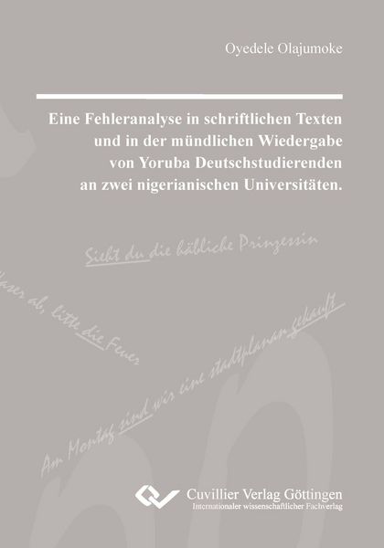 Produktbild: Eine Fehleranalyse in schriftlichen Texten und in der m&uuml;ndlichen Wiedergabe von Yoruba Deutschstudierenden an zwei nigerianischen Universit&auml;ten