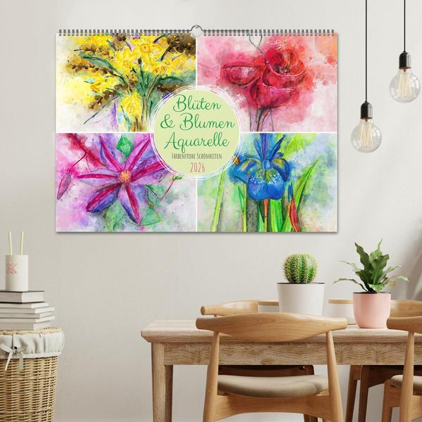 Produktbild: Bl&uuml;ten & Blumen Aquarelle - Farbenfrohe Sch&ouml;nheiten (Wandkalender 2026 DIN A2 quer), CALVENDO Monatskalender