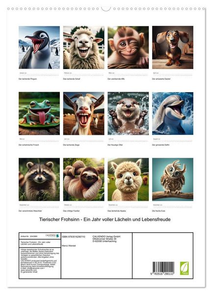 Produktbild: Tierischer Frohsinn - Ein Jahr voller L&auml;cheln und Lebensfreude (hochwertiger Premium Wandkalender 2026 DIN A2 hoch), Kunstdruck in Hochglanz