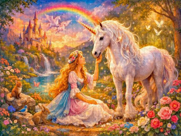 Produktbild: CALVENDO Puzzle Einhorn unterm Regenbogen | 1000 Teile Lege-Gr&ouml;&szlig;e 64x48cm Foto-Puzzle f&uuml;r gl&uuml;ckliche Stunden