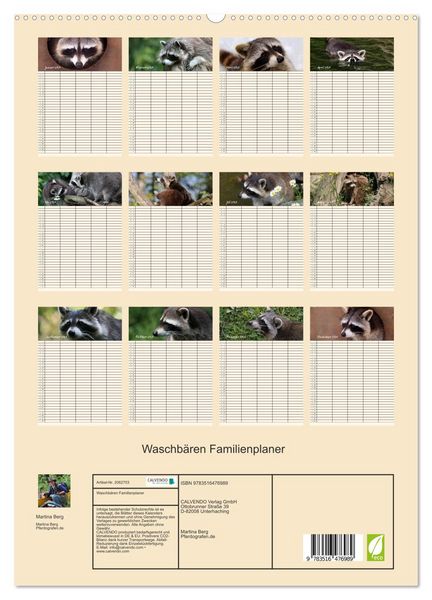 Produktbild: Waschb&auml;ren Familienplaner (hochwertiger Premium Wandkalender 2026 DIN A2 hoch), Kunstdruck in Hochglanz