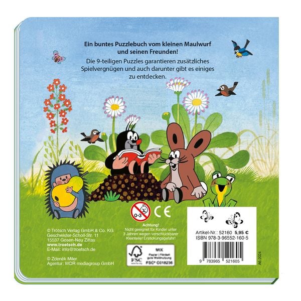 Produktbild: Tr&ouml;tsch Der kleine Maulwurf Puzzlebuch mit 4 Puzzle Maulwurf