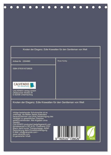Produktbild: Knoten der Eleganz. Edle Krawatten f&uuml;r den Gentleman von Welt (Tischkalender 2026 DIN A5 hoch), CALVENDO Monatskalender