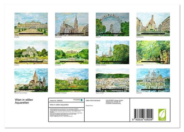 Produktbild: Wien in stillen Aquarellen (Wandkalender 2026 DIN A4 quer), CALVENDO Monatskalender