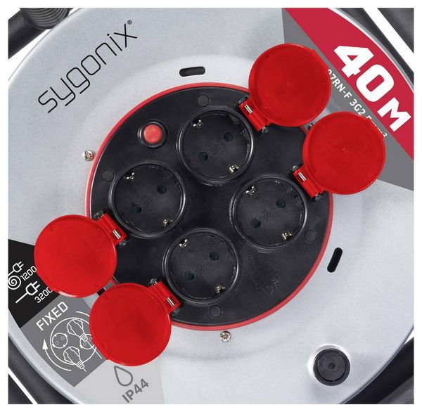 Produktbild: Sygonix SY-10236120 Kabeltrommel 40m Schwarz Schutzkontakt-Stecker