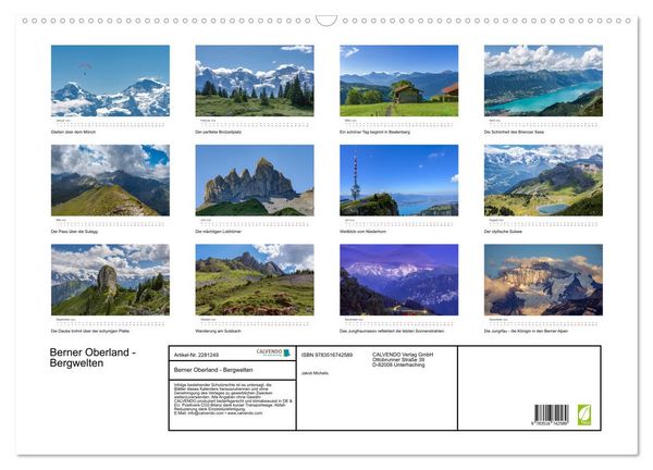 Produktbild: Berner Oberland - Bergwelten (Wandkalender 2026 DIN A2 quer), CALVENDO Monatskalender