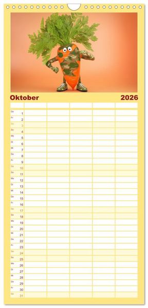 Produktbild: Familienplaner 2026 - Esse ich nicht! Der freche Kinderkalender mit Obst & Gem&uuml;se mit 5 Spalten (Wandkalender, 21 x 45 cm) CALVENDO