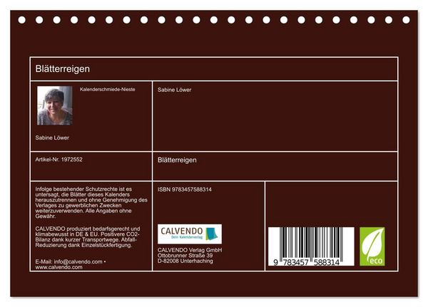 Produktbild: Bl&auml;tterreigen (Tischkalender 2026 DIN A5 quer), CALVENDO Monatskalender