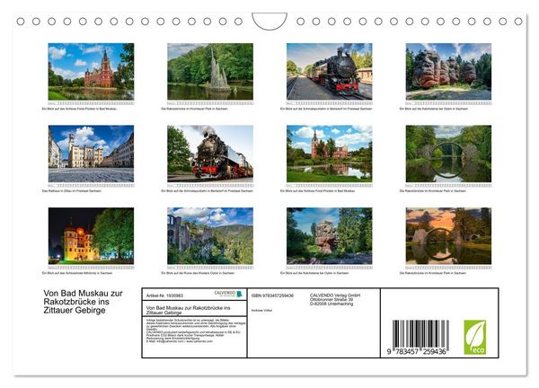 Produktbild: Von Bad Muskau zur Rakotzbr&uuml;cke ins Zittauer Gebirge (Wandkalender 2026 DIN A4 quer), CALVENDO Monatskalender